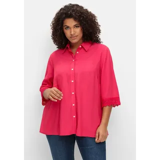 Sheego Hemdbluse »Bluse mit Spitze am 3/4-Arm, weich fließende Qualität«, mit Spitze am 3/4-Arm, weich fließende Qualität, pink