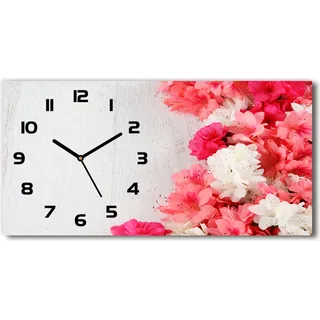 Wanduhr aus Glas – 60x30 cm - Glasbild - Glasuhr - Gehärtetes Glas - schwarze-zeiger - Blumen