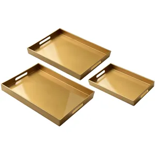 Mondex Servierteller Blanche Gold 3er Set 40/30/4cm Plastik , Goldfarben , Kunststoff , 30x4x40 cm , Geschirr, Tischkultur & Serviergeschirr, Servierplatten