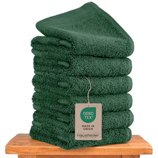 Hausfelder Gästehandtücher 6er Set 30x50 cm – Baumwolle, Dunkelgrün | saugstark & weich, Oeko-Tex geprüft, mit Aufhängeschlaufe, bis 60 °C & trocknergeeignet, für Bad & Gäste-WC