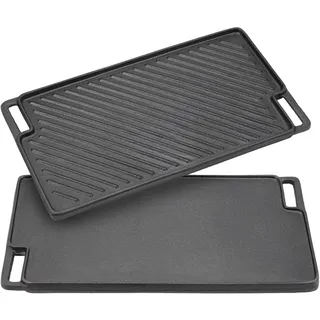 Warmiehomy Gusseisen Grillpfanne - Doppelseitige Antihaft Grillplatte BBQ Pfanne für Grill - Grillpfanne Gasgrill Elektro und Ofen Safe,46x25cm