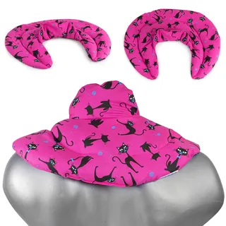Nackenhörnchen mit Stehkragen Katzen-pink - Johanniskernkissen - Nackenkissen Wärmekissen - Ein sehr wohliger Nackenwärmer