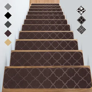 GOYLSER Stufenmatten Treppenstufen Matten Treppenteppich Selbstklebend Treppenmatten Anti-Rutsch Stufenteppich Rechteckig Rutschschutz Teppich für Kinder Haustiere Braun (76x20cm 15 Stück)