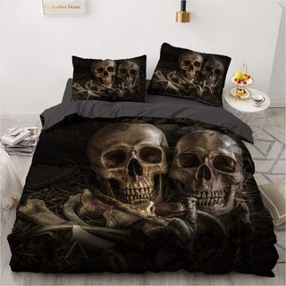 Luowei Bettwäsche Totenkopf 135x200cm 4 Teilig Schädel Motiv Bettwäsche Set Weiche Microfaser Bettbezug mit Reißverschluss und 2 Kissenbezüge 80 x 80cm