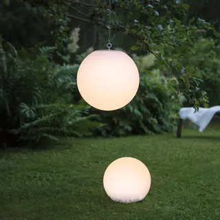 LED Solar Gartenkugel GLOBY - Erdspieß - H: 23cm, D: 25cm - 2 warmweiße LED - Dämmerungssensor - Weiß