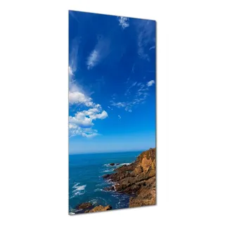 Wallario selbstklebende Duschrückwand 70 x 200 cm mit Motiv Leuchtturm auf einem Felsvorsprung - Blauer Himmel - Wandverkleidung mit Hochglanzlaminat in Glasoptik