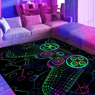 HOLAVIDA 3D Vortex Illusion Teppich, Schwarzlicht-UV-reaktiver Bereichsteppich, rutschfeste Fluoreszierende Spielbodenmatte, Leuchtend im Dunkeln Kinder-Spielterraum-Dekor 180x120cm