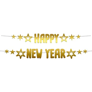Folat Buchstabengirlande Black Gold 'Happy New Year' 2-teilig