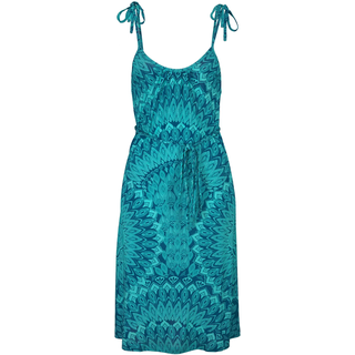 Strandkleid S.OLIVER "im Alloverdruck", Damen, Gr. 46, N-Gr, grün (grün, petrol), Jersey, Obermaterial: 100% Viskose, bedruckt, figurbetont knielang, Rundhals, Kleider Strandkleid, Sommerkleid im Ethno-Stil, Spaghettikleid, Jerseykleid, Festival, Topseller