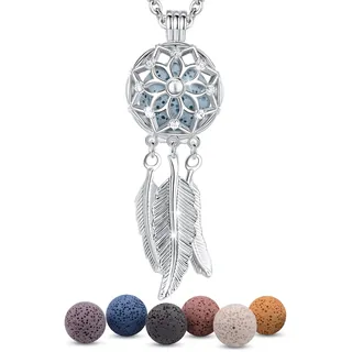 EUDORA Harmony Ball Traumfänger Aromatherapie Kette Damen Aroma Diffusion Halsketten Frauen Aroma Oel Diffuser Charme Anhänger Yoga Meditations Schmuck Geschenke für Mutter Lavaestein 7PCS, 24"