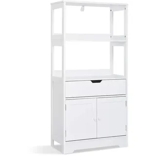 Mondeer Badezimmerschrank, Badschrank mit Einlegeböden Schubladen und Türen, für Badezimmer 60 x 30 x 121cm (L x B x H), Weiß