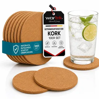 wortek Untersetzer Gläser Korkuntersetzer rund - 10er Set Kork Untersetzer 10cm Korkplatte - Tischuntersetzer Tassenuntersetzer Glasuntersetzer Kork für Raclette, Tee, Kaffee, Cocktail Bar Zubehör