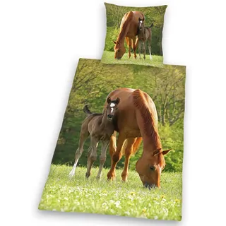 Herding Pferd mit Fohlen Tiere Mehrfarbig 135 x 200 cm + 2 x 80 x 80 cm
