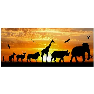 DCIDBEI Diamond Painting 110 x 50 cm - Afrika Landschaft Tiere - Elefant, Nashorn, Giraffe, Löwe - Modern - Erwachsene