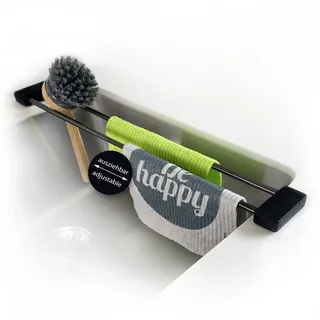 Sanni Shoo Spültuchhalter schwarz, Spülbecken Organizer, Flexibler Lappenhalter für Spülbecken, Spüllappenhalter, Küchen-Organizer, Spültuch Aufbewahrung u. Abtropfhalter Black Steel