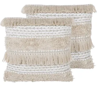 Beliani Dekokissen 2er-Set 45 x 45 cm Hellbeige
