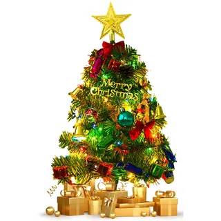 50cm Weihnachtsbaum Klein, Weihnachtsbaum mit Beleuchtung, Mini Weihnachtsbaum, Tisch Weihnachtsbaum, Weihnachtsbaum Künstlich mit Licht für Weihnachtsdeko DIY Tischdeko