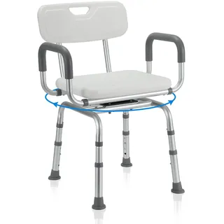 Monucep 360° Drehbarer Duschstuhl für Senioren, Duschhocker mit Armlehnen und Rückenlehne für Senioren, Badhocker 100KG Duschsitz 36-52cm Höhenverstellbar, Duschhilfe Duschstuhl