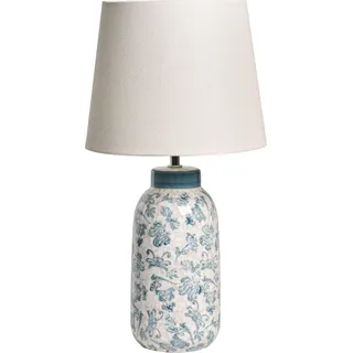 BELIANI Tischlampe Weiß / Blau Keramik mit Kunstleinen Stoffschirm Florales Motiv Blumen Muster Mediterraner Stil Wohnzimmer Schlafzimmer Flur - Blau, Weiß