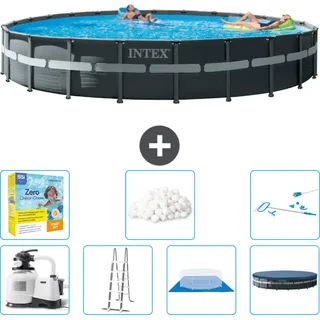 Intex Round Ultra XTR Frame Swimming Pool – 732 x 132 cm – inklusive Pumpe – Leiter – Bodenplane – Abdeckung Wartungspaket - Filterbälle - Reinigungskit