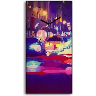 Küchenuhr Bürouhr Leinwand Uhr Quarz 30x60 Autos Straße Stadt Nacht dunke bunte - schwarze Hände