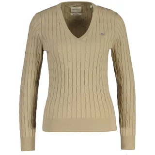Sweater GANT "Strickpullover STRETCH COTTON CABLE V-NECK", Damen, Gr. S, beige, Obermaterial: 88% Baumwolle CO. 10% Polyamid PA. 2% Elasthan EL., Sweatshirts Sweater