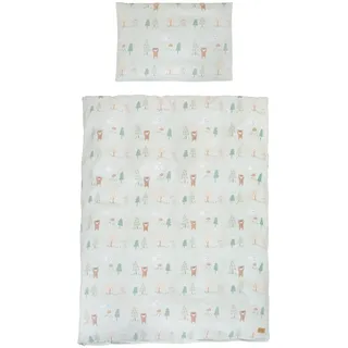 roba Kinderbettwäsche Woodland Buddies - Bezug für Bettdecke 100 x 135 cm + Kopfkissen 40 x 60 cm - Bettwäsche Set 2-teilig aus Baumwolle - Pastellgrün
