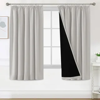 BellaHills 100% Vorhang Blickdicht mit Kräuselband 2er Set H175 x B140 cm Thermovorhang Kälteschutz Kurze Gardinen Verdunkelung Doppellagige Verdunklugsvorhänge, Pumice Stone