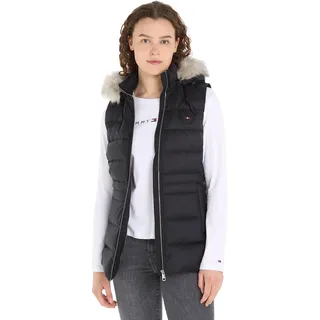 Tommy Hilfiger Damen Weste Down Vest With Fur Steppweste, Schwarz (Black), S