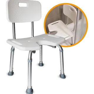 OrtoPrime Duschstuhl mit Lehne U-Form – Duschsessel rutschfest für Senioren – Dusche Stuhl höhenverstellbar – Badestuhl für Senioren – Duschhocker mit Armlehnen & Rückenlehne