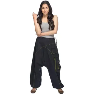 Haremshose Pumphose Aladinhose Pluderhose Yoga Goa Sarouel Baggy Aladin Freizeithose Shanti Damen, schwarz S/M - Schwarz