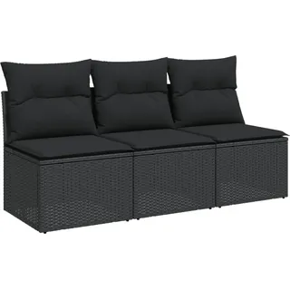 vidaXL Gartensofa mit Kissen 3-Sitzer Schwarz Poly Rattan - Schwarz