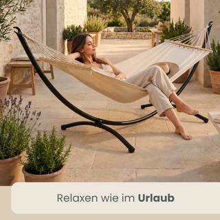Amanka Xl-Hängemattengestell für 1 Person bis 120kg, 300/100 cm, schwarz , Schwarz , Metall , Rechteckig , 100x90x300 cm , Gartenmöbel, Gartenschaukeln, Hängematten