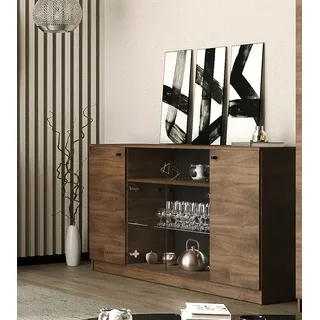 Sideboard Kommode Wilma V 160 cm ohne LED-Beleuchtung Glas Bar Schrank Schränke Regal Holz Möbel Wohnzimmer Wohnzimmerschrank Farbe: Brandy Castello - Braun