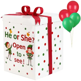 BLOOMWIN Gender Reveal Ballon Box - Weihnachts Gender Reveal Party Spiele Babyparty Weihnachtsdeko Gender Reveal Ideen Boy or Girl Rot und Grün Weihnachten Geschenkbox