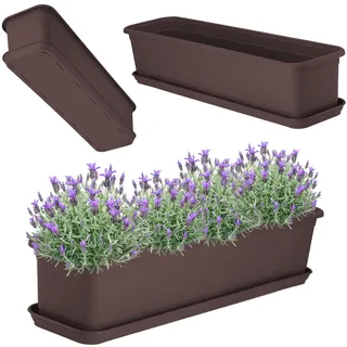 KADAX Blumenkasten 60 cm Braun mit Untersetzer – Balkonkasten aus Kunststoff, Pflanzkasten für Innen- und Außenbereiche, Blumentopf für Balkon, Terrasse, Fensterbank