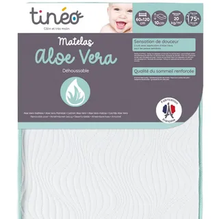 Tinéo - Babymatratze, 60 x 120 x 10 cm, Aloe Vera – Babymatratze für empfindliche Haut – antibakterielle Eigenschaften – beruhigende Anti-Allergene – natürliche Behandlung – Dichte 20 kg/m3 –