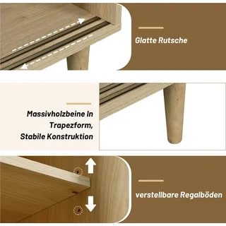 Merax Kommode Highboard mit Glastür und Rattangeflecht, Vitrine Landhaus, Stehschrank Sideboard aus Holz, 60x40x100cm, Eiche