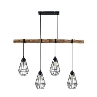 Brumberg 57405080 Pendelleuchte mit länglichen Käfigschirmen, 4 x E27, max. 15 W LED, rund, holz