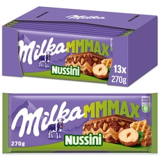 Milka MMMAX Nussini 13 x 270g Großtafel, Zartschmelzende Schokoladentafel mit feiner Haselnusscreme und Waffel