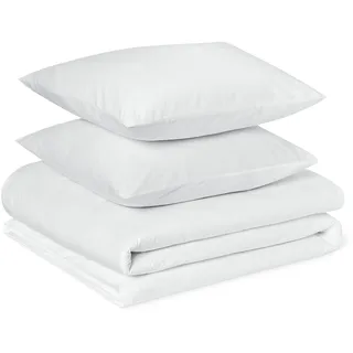 Amazon Basics Bettwäsche-Set aus Bio-Baumwolle, 2-teilig, Doppelbett, Bettbezug 200 x 200 cm & Kissenbezug 65 x 65 cm, Weiß