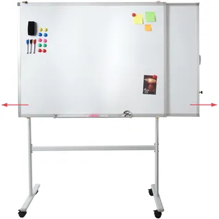 Whiteboard HWC-C85b, mit ausziehbarer Tafel Magnettafel Memoboard Pinnwand, mobil rollbar inkl. Zube