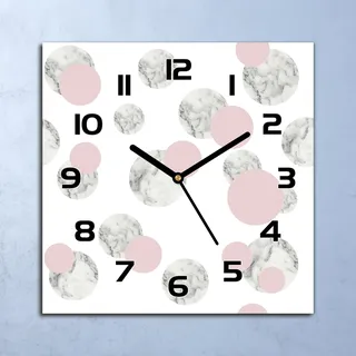 Wanduhr Echt-Glas-Küchenuhr Marmor & Rosa Kreise Quarz 30x30 Deko Bilder - Rosa