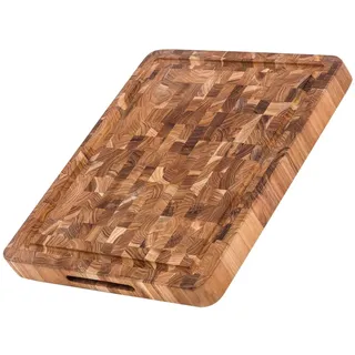 Teakhaus Butcher Block Schneidebrett Holz mit Saftrille M | 42 x 30.5 x 3,8 cm | FSC zertifiziertes, robustes Stirnholz Schneidebrett | Dickes Teak-Holzbrett Küche für glatte saubere Schnitte