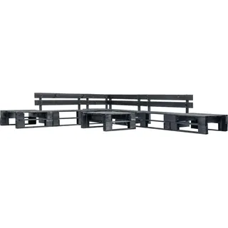 SYFAXTM 6-tlg. Garten-Paletten-Sofagarnitur Schwarz Holz - Schwarz