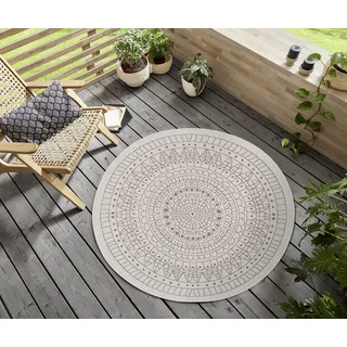 HANSE HOME Porto Wendeteppich Wasserfest Mandala Design Flachgewebe Teppich Wetterfest, Balkon, Garten, Wohnzimmer, in Linen, ⌀140cm
