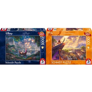 Schmidt Spiele Puzzle 59480 - Thomas Kinkade, Disney Rapunzel, 1.000 Teile Puzzle & 59673 Thomas Kinkade, Disney, König der Löwen, 1.000 Teile Puzzle, Bunt