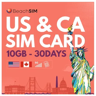 BeachSIM Kanada SIM Karte 30 Tage. 10 GB Datenvolumen mit 4G/5G-Netzen. Kostenloses Roaming in den USA. Nur Daten. Einfaches Aufladen. Funktioniert auf iOS- und Android-Geräten.