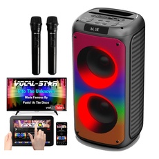 Vocal-Star Tragbare Karaoke Maschine mit Bluetooth, 2 Mikrofone, Karaoke Anlage, 100w Lautsprecher, 6 schillernde LED Lichteffekte, nimmt Gesang auf, TWS, AUX, wiederaufladbar