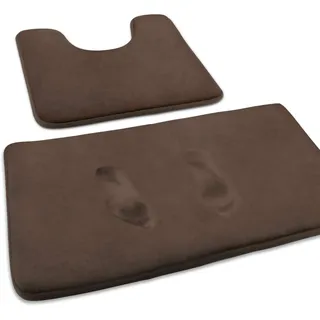 MEKO Memory Foam Badematte, 2 Set Anti Rutsch Badezimmerteppich und saugfähiger U-förmiger Konturteppich Fußmatte für Badezimmer Dusch, maschinenwaschbar und super weich (Braun)